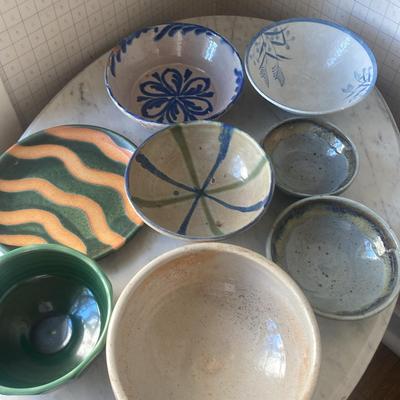 Seven Ceramic Bowls and One Decorative Plate