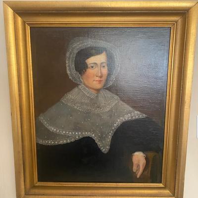 Framed Oil Portrait of a Woman in Lace Bonnet