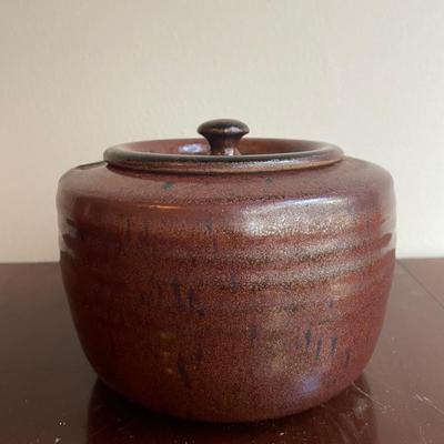 Handcrafted Ceramic Jar with Lid, Signed on Base