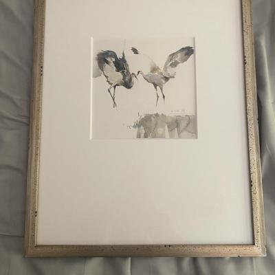 Framed Watercolor Painting of Birds in Flight