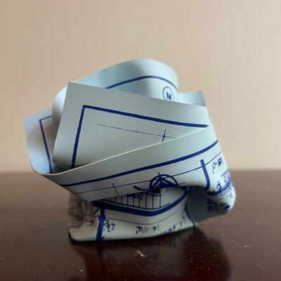 M&Co. Paperweight in Crumpled Blueprint Design, Circa 1986