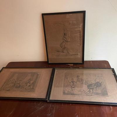 Three Framed 19th-Century Satirical Prints