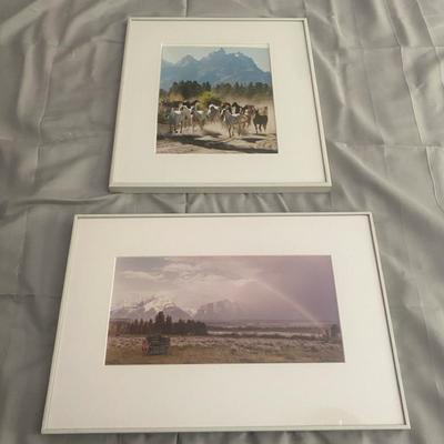 Two Framed Landscape Photographs Featuring Horses and Mountain Scenes