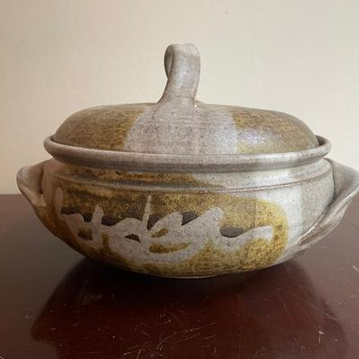 Handcrafted Stoneware Casserole Dish with Lid, Signed by Artist