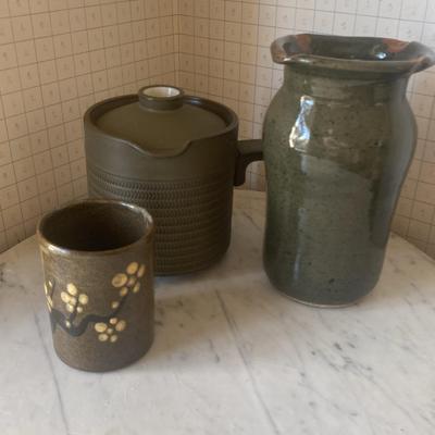 Studio Pottery Lot – Teapot, Tall Vase & Blossom Cup