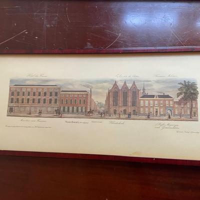 Framed Hand-Colored Architectural Print of Dutch Buildings and Landmarks
