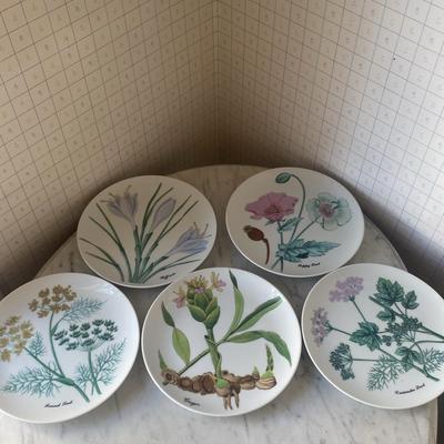 Five Horchow Collection Botanical Plates Made in Japan
