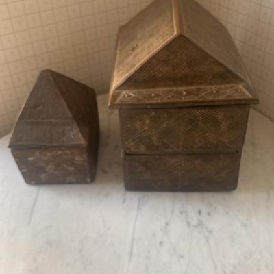 Carved Wooden Lidded Boxes with Geometric Detailing
