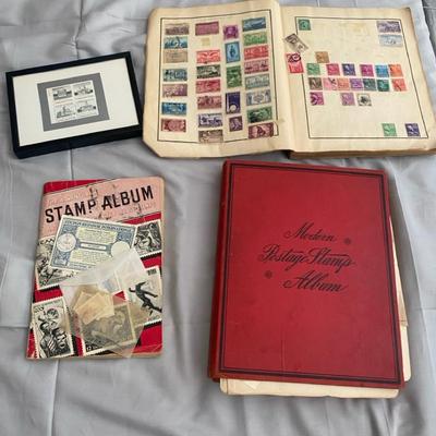 Postage Stamps and Stamp Albums with Framed U.S. Architecture Stamps