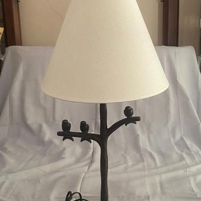 Table Lamp With Tree Design Base and Bird Adornments