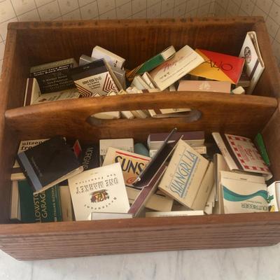 Matchbook Covers in Wooden Caddy