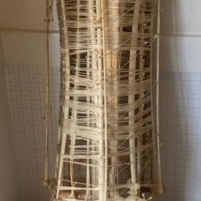 Twine and Wood Ship Model on Wooden Base