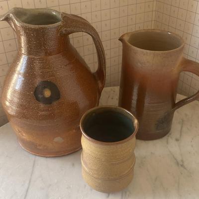 Three Handmade Ceramic Vessels with Glazed Finish