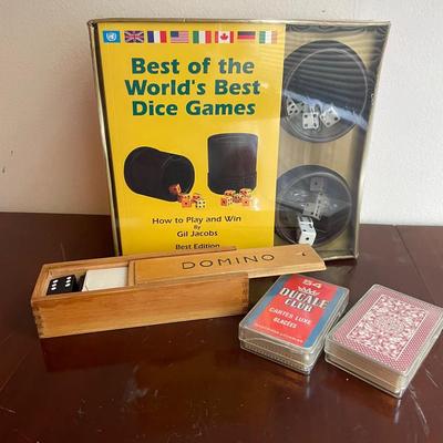 Game Set Including Domino Set, Dice Game Kit, and Two Decks of Playing Cards