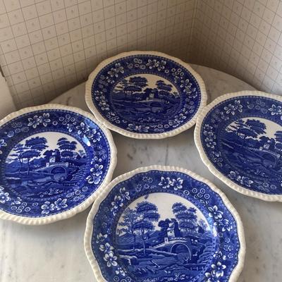 Four Copeland Spode Tower Blue and White Transferware Plates