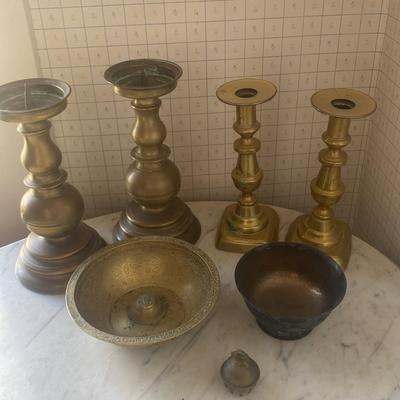 Brass Candlesticks, Bowls, and Decorative Accent Pieces