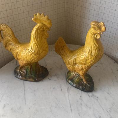 Vintage Borghese Rooster and Hen Figurines – Hand-Painted Chalkware Pair
