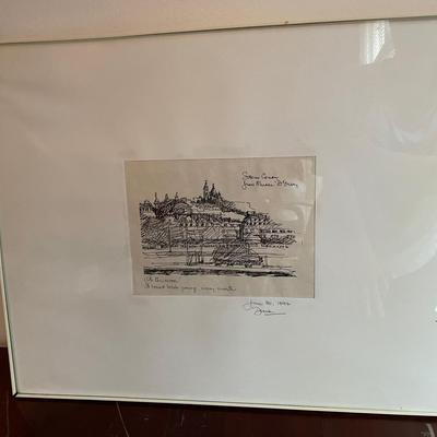 Framed Ink Drawing of Sacré-Cœur, Signed and Dated 1992