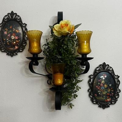 Set Of Ornate Italian Floral Picture Frames & Sconce