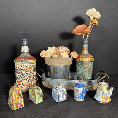 Miniature Vintage Artisan Enamel Tea Pots 