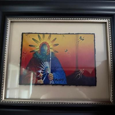 Signed artist Virgil Net. He is a Native American pointillism artist 