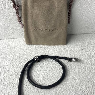 David Yurman Adjustable Black Cord & Silverplate Charm Bracelet (1)