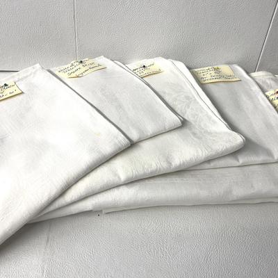 Vintage Irish and Swedish Floral Pattern White Linen Tablecoths, Various Sizes, 6 Pcs 