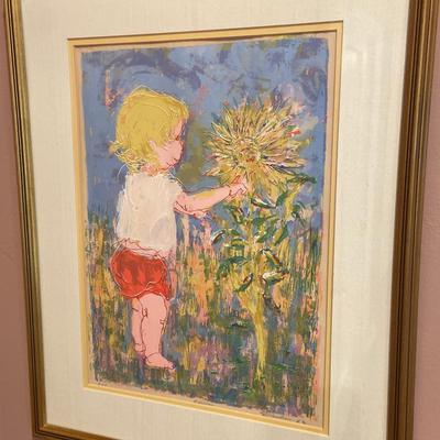 Child With Flowers Framed Wall Painting