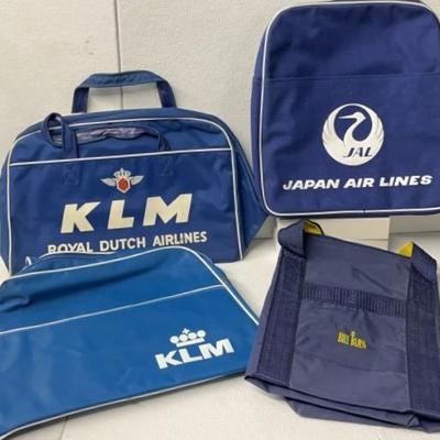 Retro KLM, JAL, and Bill Blass PVC Travel Carry-on Totes, 4 Pcs