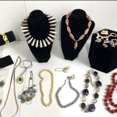 Vintage Jewelry: Brooches, Pink Coral, Cinnabar, Faux Pearls