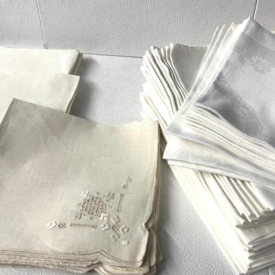 Vintage Swedish White and Off-White Linen Fabric Table Napkins, 50+ Pcs Excellent Condition