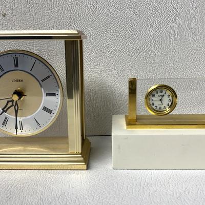 Vintage Linden Mantel and Azur Mini Clocks - Goldtone 