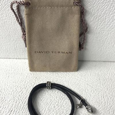 David Yurman Adjustable Black Cord & Silverplate Charm Bracelet (2)