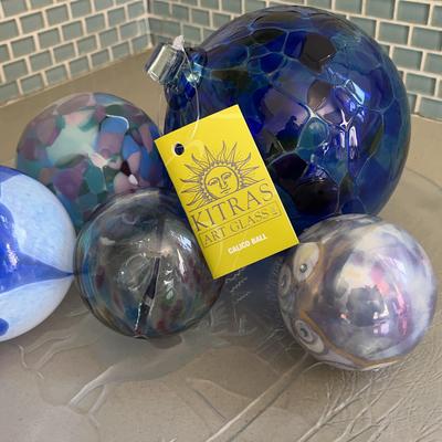 Art Glass Christmas Balls, Kitra’s Calico Ball, 5 Pcs