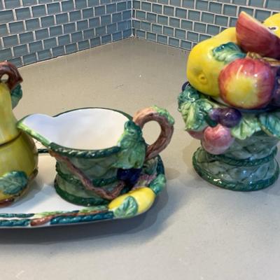 Villeroy & Boch Basket Figural Sugar, Creamer, and Jam Jar, 1990s Vintage