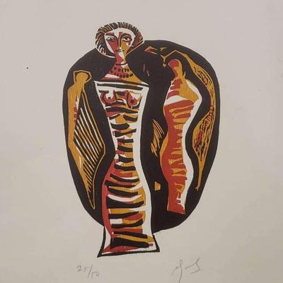 "Dame" Abstract Woman Harpist Signed by Osvaldo Romberg 25/50