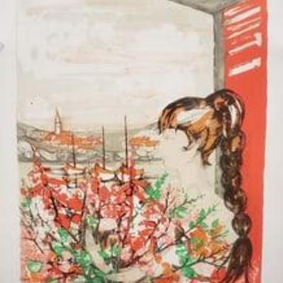 Girl with Bouquet By Jeanin Kostia Blancheteau Artist Proof