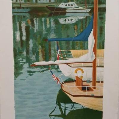 Sailboats At Rest Signed By Laurent Salinas 323/350