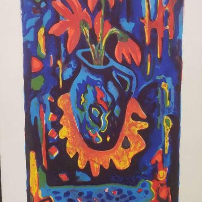 Bold Floral Vase Signed Tony Agostini Artist Proof