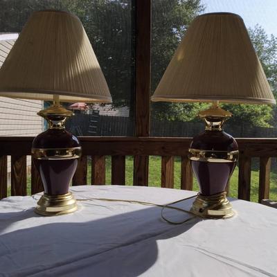 Maroon And Gold Colored Table Lamps