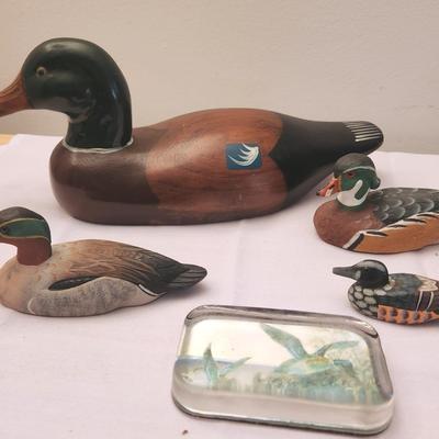 Duck Decoys And Paperweight 