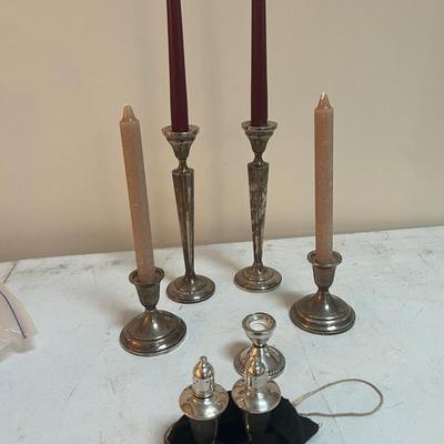 Weighted Sterling Silver Candle Stick Set Wth Salt And Pepper Shakers