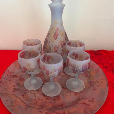 Stained Glass With Decanter And Tray - From Hebron Palestine