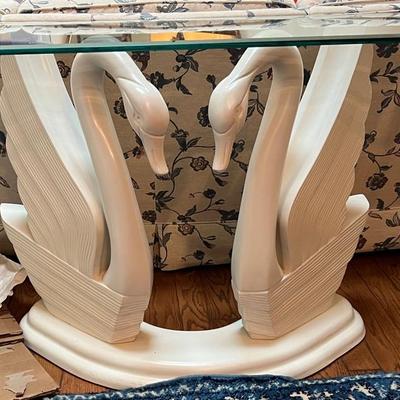 Vintage Art Deco Style Marble Swan Glass Table 