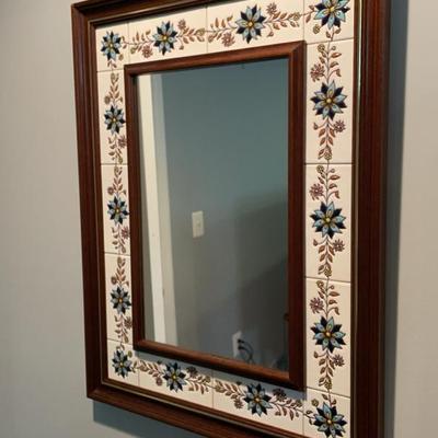 Spanish Wood & Ceramic Tile Framed Mirror