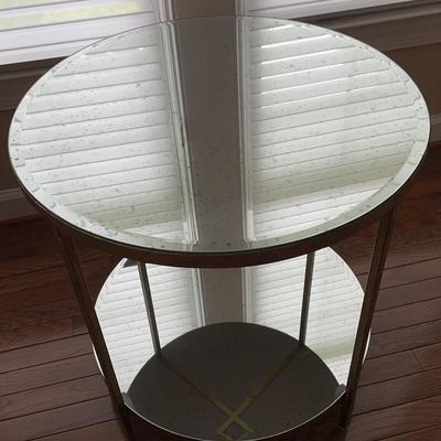 Round Mirrored 2 Tiered Glass Table