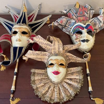 Trio of Harlequin Face Masks Wall Decor