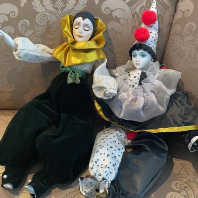 Porcelain Bisque Faced Clown Dolls