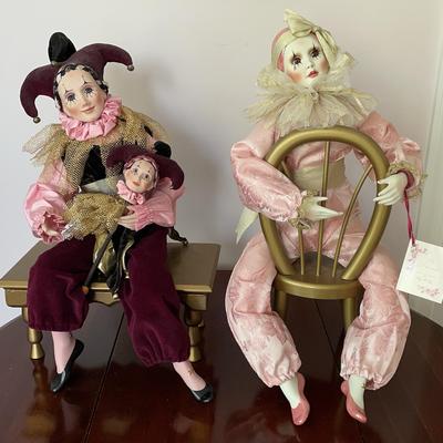 Pair of Kay McKee Porcelain Harlequin Dolls - The Entertainer & The Dreamer