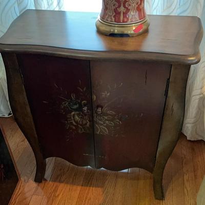 Painted Floral Wood Side Table Storage Chest